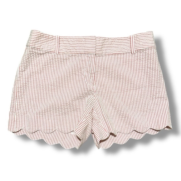 LOFT 4” Short Pink White Seersucker Stripe Women’s Size 0 Scalloped Hem Preppy - Picture 1 of 15